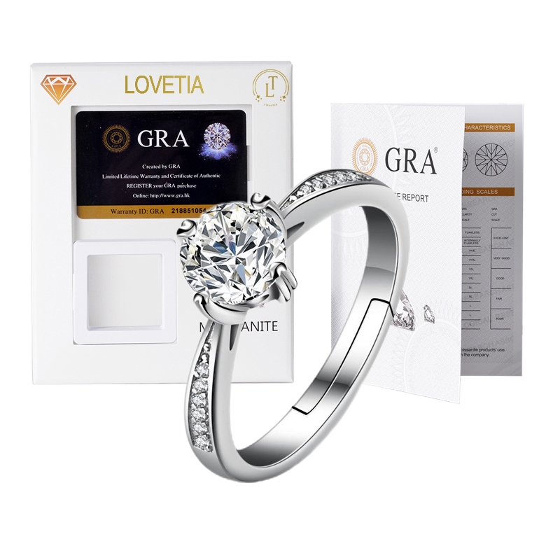 LOVETIA Cincin Moissanite 1.0 Ct 925 Sertifikat GRA BTJZ011