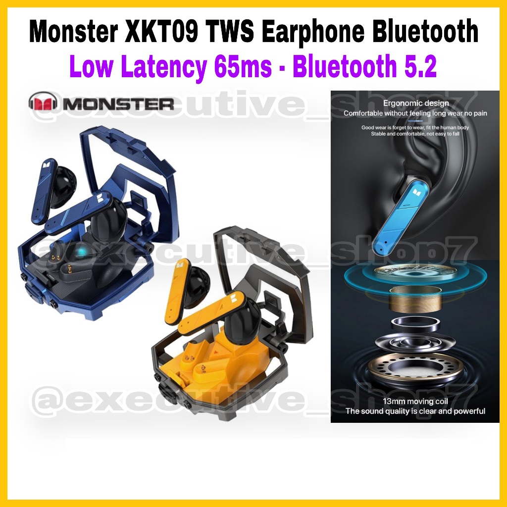 Monster XKT09 TWS Earphone Bluetooth - Low Latency 65MS - Bluetooth 5.2