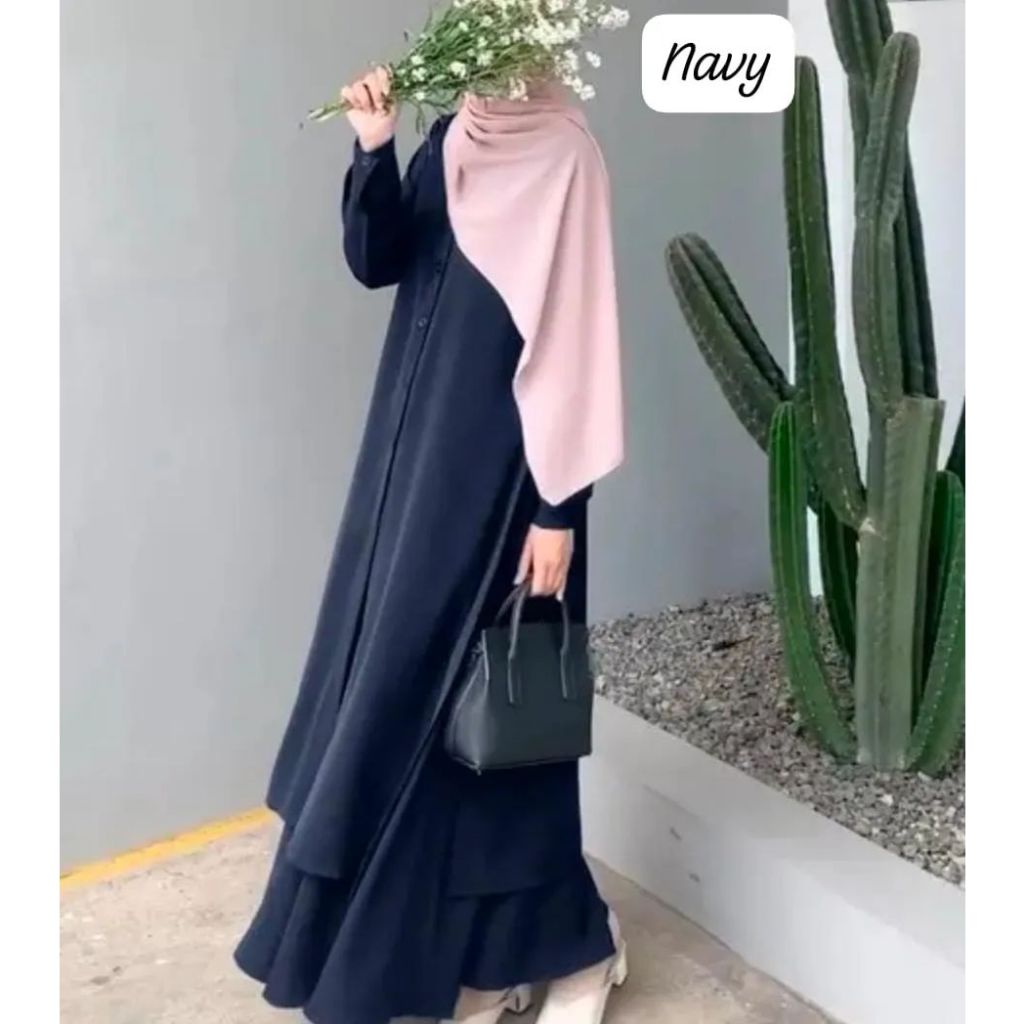 COD - Baju setelan long tunik + rok lengan panjang - Busana wanita trandy - Pakaian wanita kekinian 