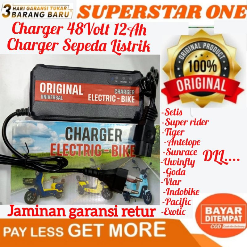 Charger 48Volt 12Ah Charger Sepeda Listrik Super rider, tiger, sunrace, antelope, viar, indobike, Uwinfly, Goda, Pacific, Exotic, Selis, DLL.