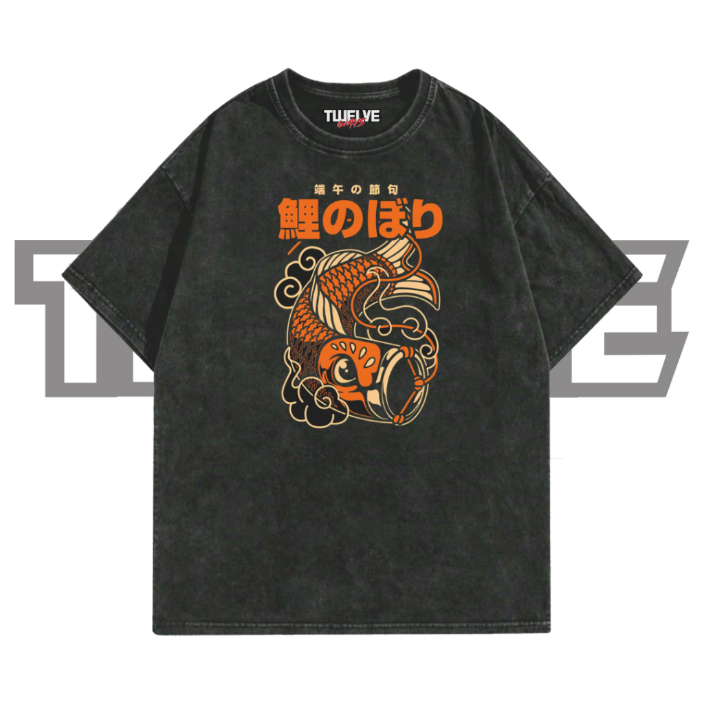 KOI Oversize T-Shirt | Wash Hitam | Kaos Aesthetic | Atasan Pria Wanita | Baju Cowo Cewe | Unisex | 