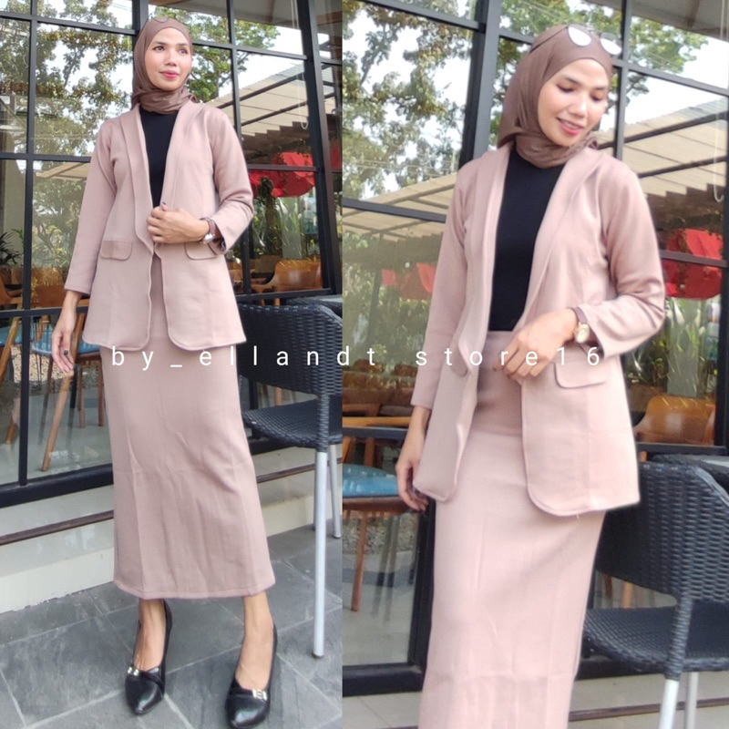 setelan tunik dan rok span scuba