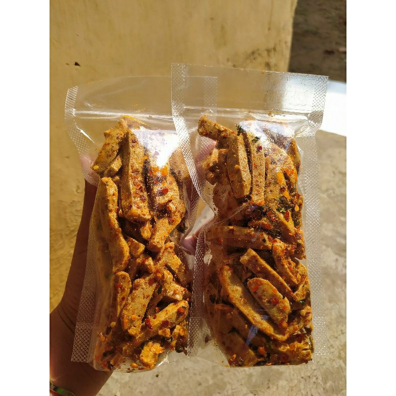 

Basreng pedas daun jeruk kemasan standing pouch 85gr