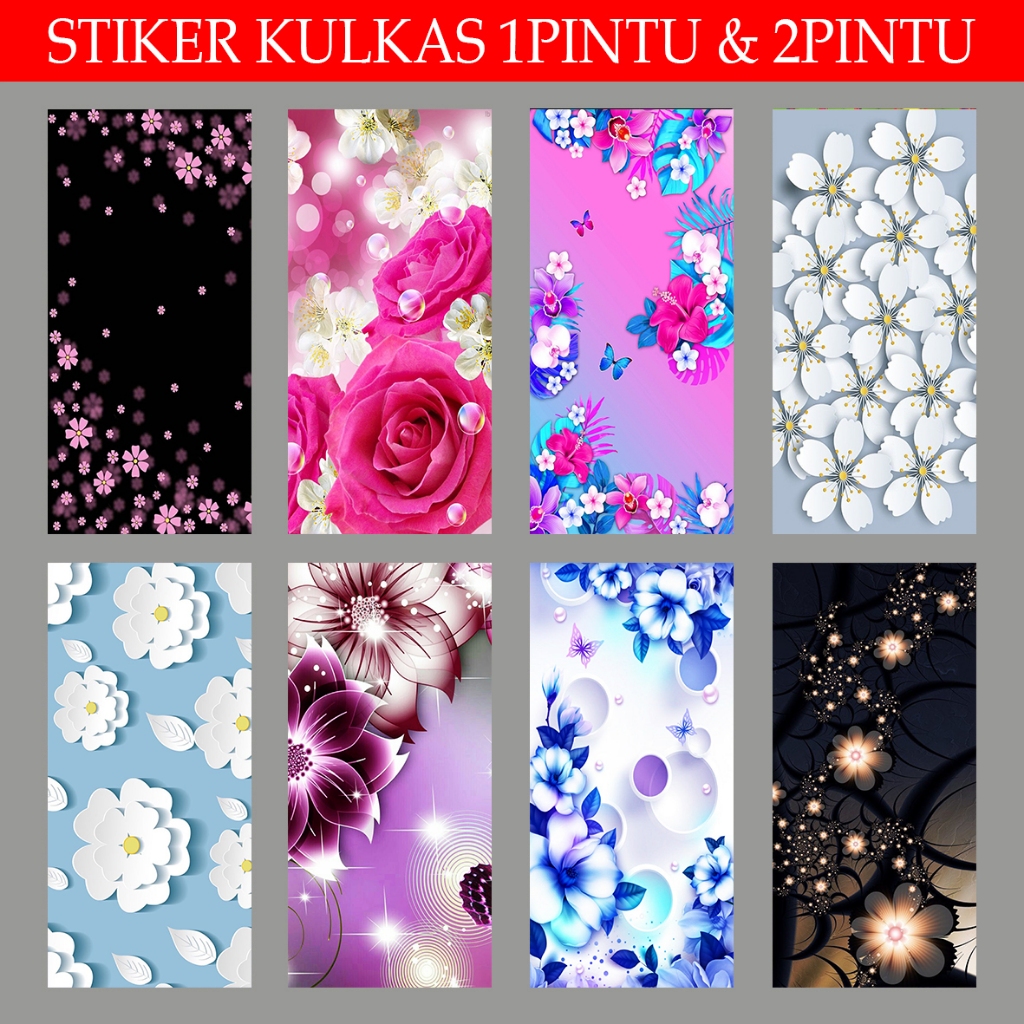 STIKER KULKAS,WALLPAPER KULKAS,  STIKER PINTU TOILET MOTIF BUNGA