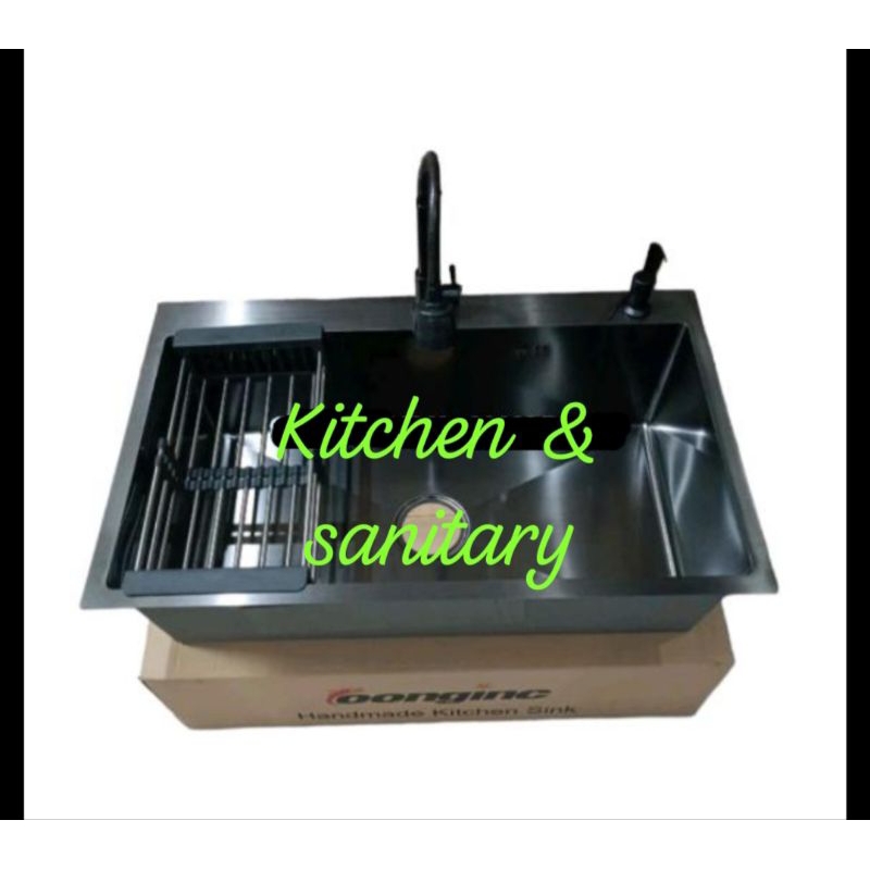 Paket kitchen sink stainless 8050 hitam / Paket kitchen sink 8050 black