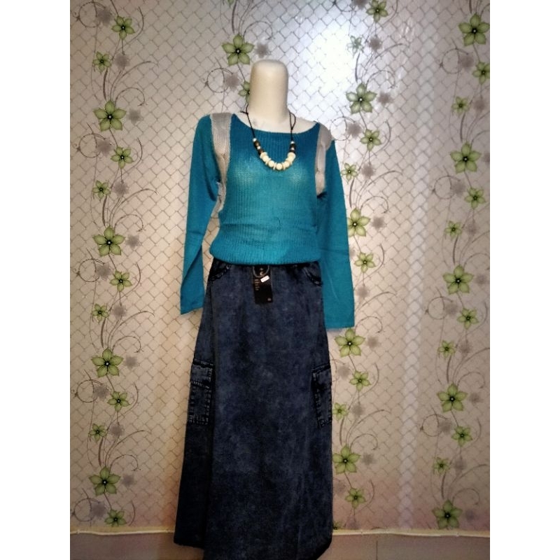 kaos rajut setelan rok Levis cargo