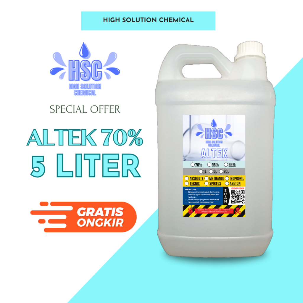 Alkohol Teknis 70% Jerigen 5 Liter Murni Kualitas Terbaik - Cairan Pembersih Serbaguna Untuk Mesin d