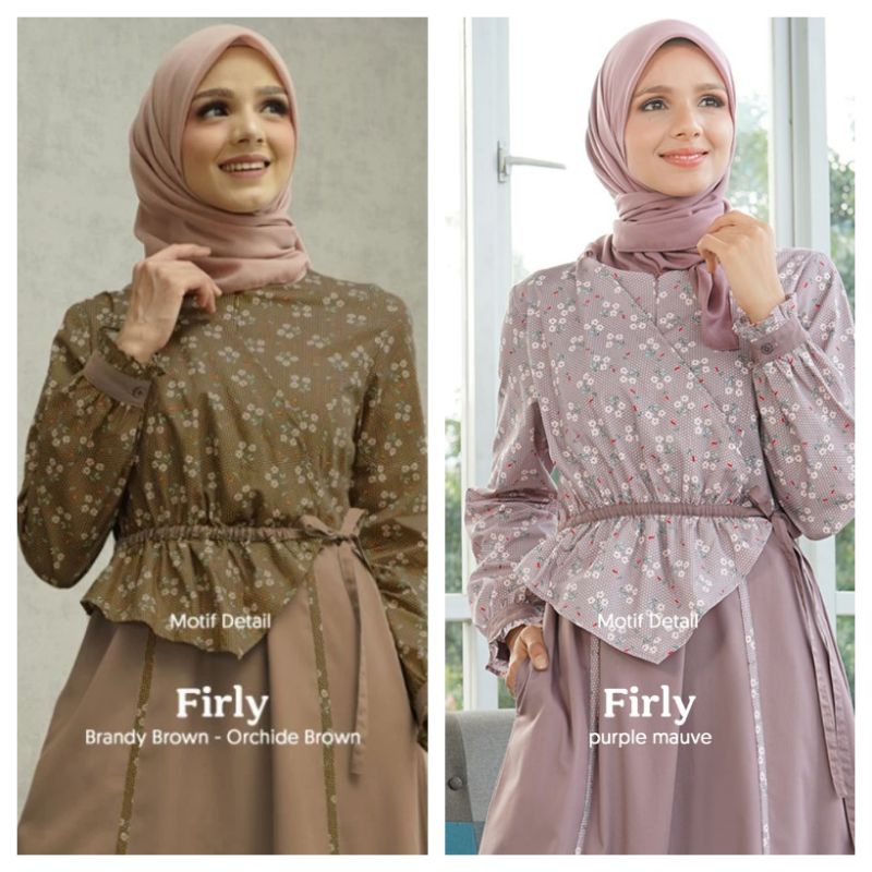 MUTIF Gamis Firly Firli Brown Purple Mauve Gamis Muslimah Premium
