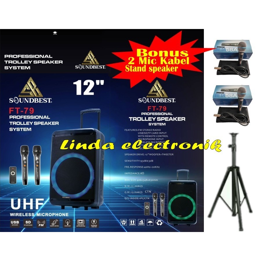 portable wireless soundbest ft79 / ft 79 12 inch original BONUS