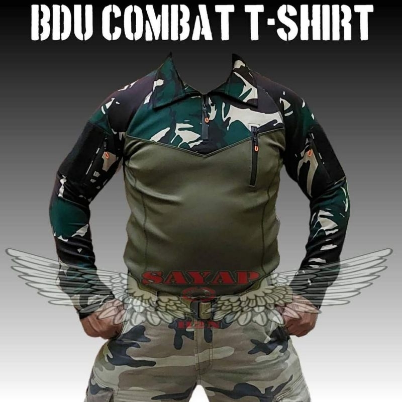 Kaos BDU wangki Lengan panjang Loreng TNI AD AL AU T-shirt Pria dan wanita Full Scuba import