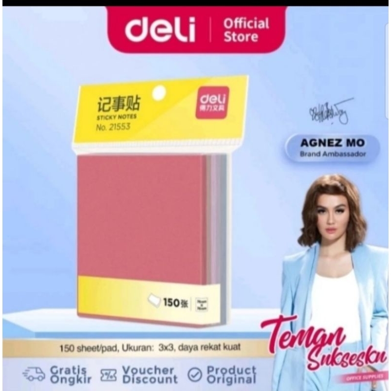 

deli sticky note / memo tempel 3x3 150 lembar kertas 80g 21553