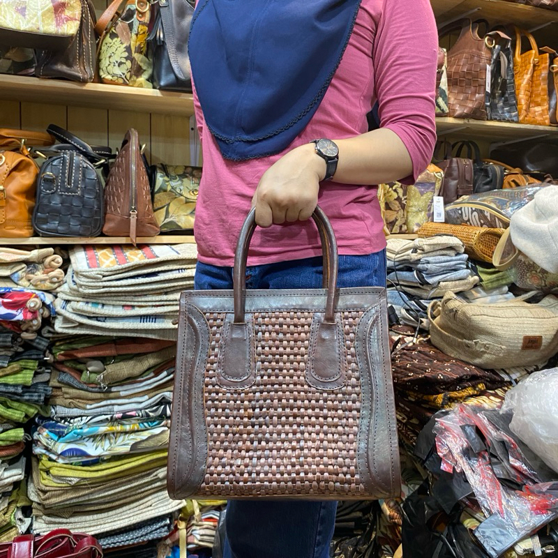tas wanita kulit asli model CLN mix anyam handbag  bisa selempang termurah by moje jogja