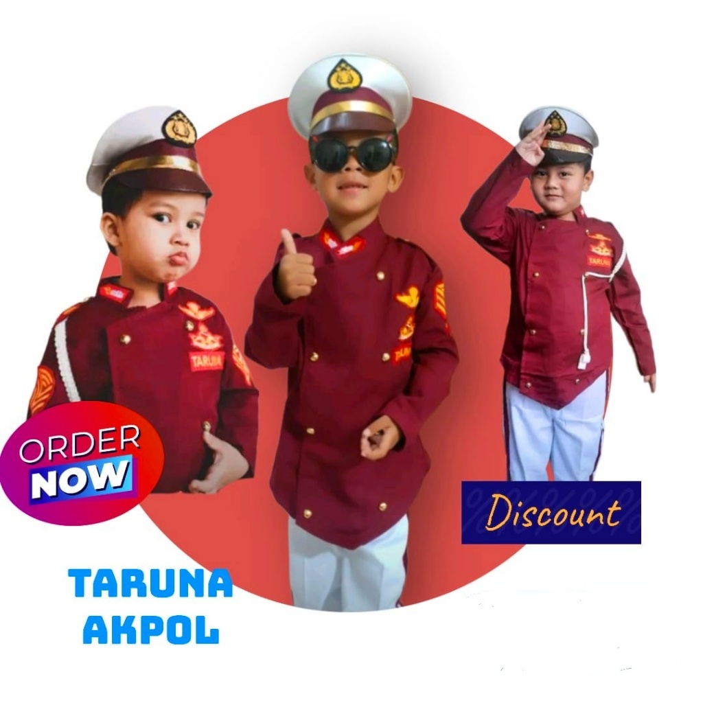 Baju Taruna Akademi kepolisian anak warna merah Maroon Baju profesi Taruna Akpol anak
