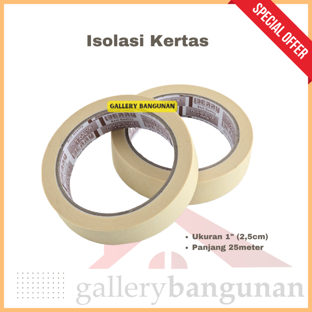

Isolasi Kertas Lakban Masking Tape Super Rekat Panjang 25meter Berry Tape