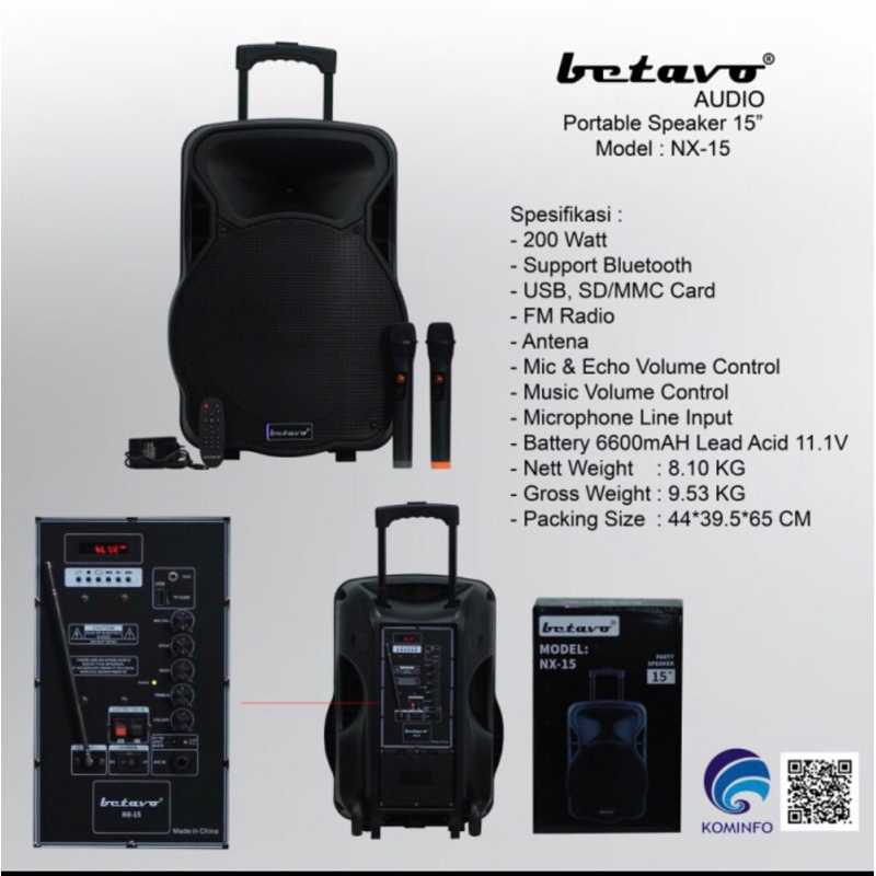 Speaker portable betavo NX15 NX 15 inch wireless original