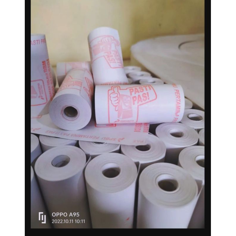 

kertas struk thermal logo pastipas ukuran 58x30mm full Tampa tulang tengah eds printer Pertamina