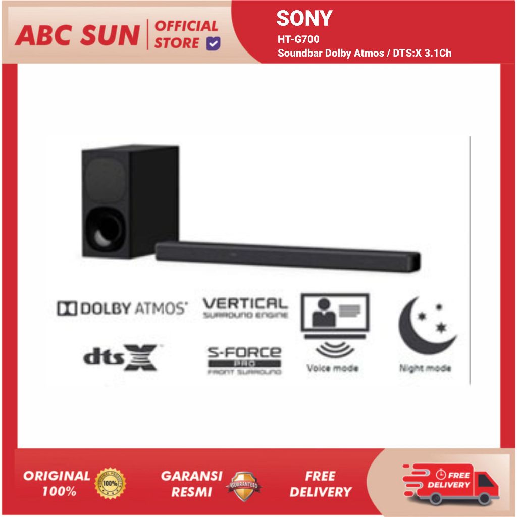 Sony HTG700 Soundbar Dolby Atmos / DTS:X 3.1Ch 400W Wireless subwoofer