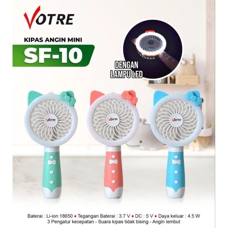 Kipas Angin SF-10 Votre Mini Portabel + Lampu LED