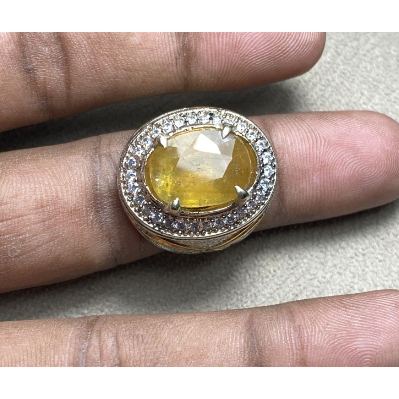 cincin batu yellow safir africa yakut natural yellow sapphire corundum dim 15x11