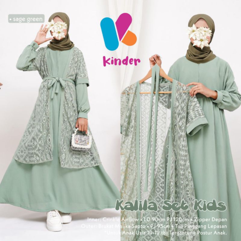 Kalila Gamis Set Kids Terbaru Gamis Outer Crinkle Mix Broklat Anak Perempuan Usia 10 - 12 Tahun Gami