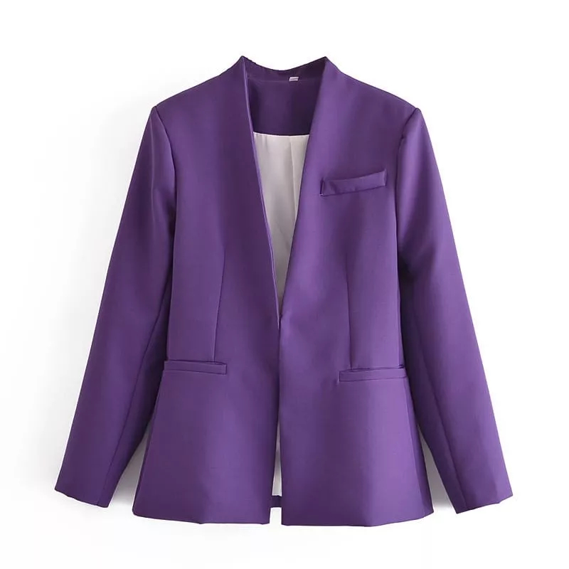 Jas Blazer Wanita Tanpa Kerah - Blazer Wanita Casual - Jas Wanita - Blazer Cewek Ungu
