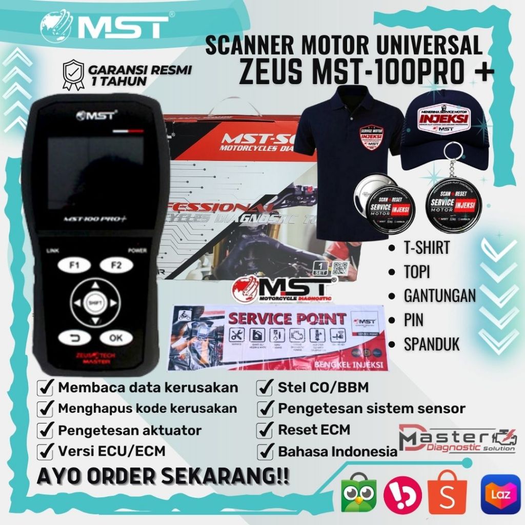 Scanner Motor Injeksi Master Zeus MST-100 PRO PLUS, Scaner Universal Terlengkap Full Fitur Dengan Fi