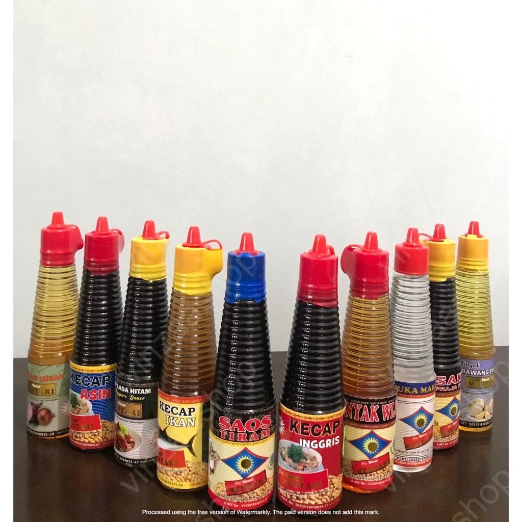 

Penyedap Masakan Isi 10 (Minyak Bawang Merah, Minyak Bawang Putih, Minyak Wijen, Saos Rajarasa, Saos Tiram, Kecap Ikan, Kecap Inggris, Kecap Asin, Kecap Lada Hitam, Cuka) HALAL