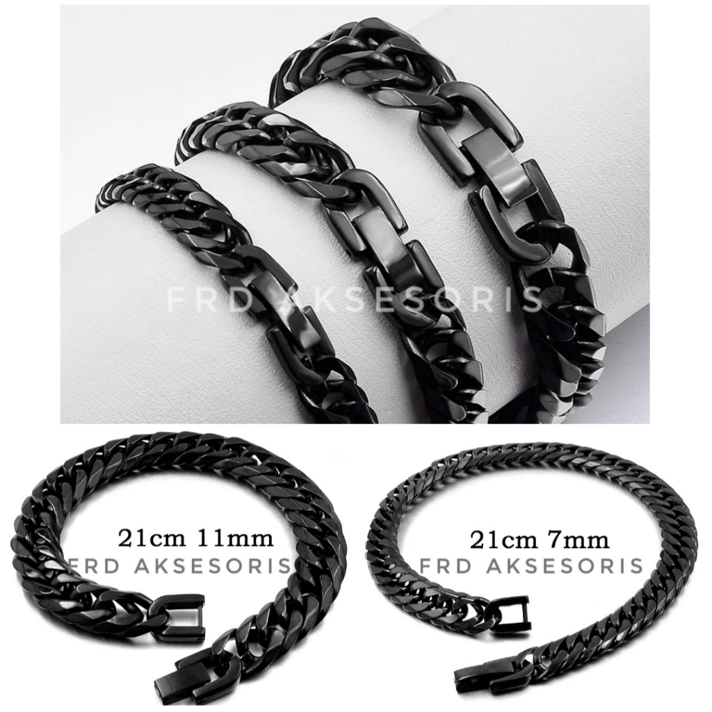 Gelang Rantai Kotak Hitam Pria Wanita Ukuran Kecil