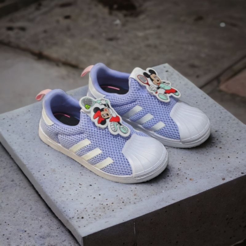 SEPATU ANAK ORIGINAL ADIDAS SUPERSTAR 360 X DISNEY MICKEY & MINNIE PLAY TENNIS SOFT PURPLE WHITE