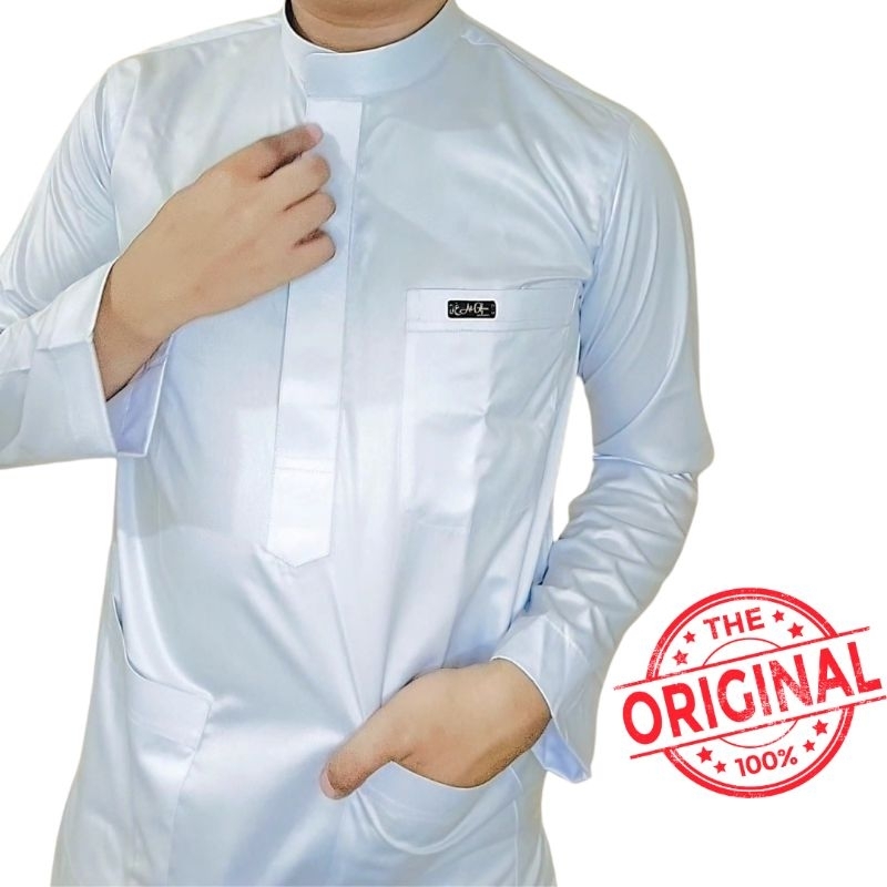 Baju koko putih Original Saudi Polyester Import lengan panjang polos / Baju Pria Muslim Elit, Mewah,