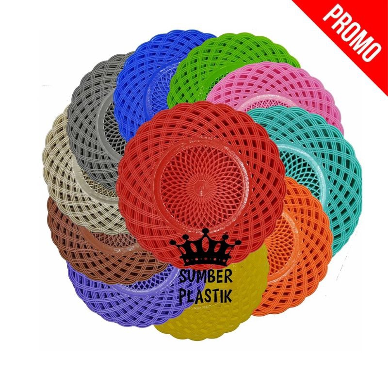 piring rotan anyaman plastik isi 12/piring anyaman plastik