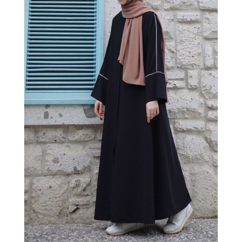 Abaya gamis hitam polos kombi list putih maxi dress remaja muslim termurah 2023 baju atasan model ar