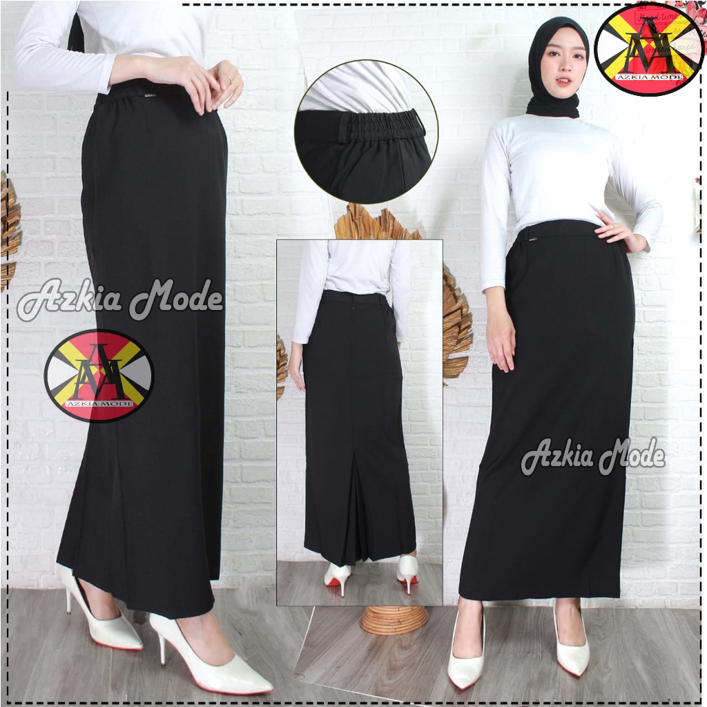 Rok Kerja Span Premium Rempel Belakang Pinggang Karet Samping - Rok Span Hitam Jumbo - Rok span polo