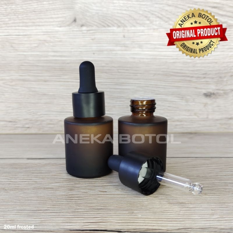 BOTOL PIPET 20 ML DATAR AMBER COKLAT FROSTED / ANEKA BOTOL KOSONG MURAH ORIGINAL