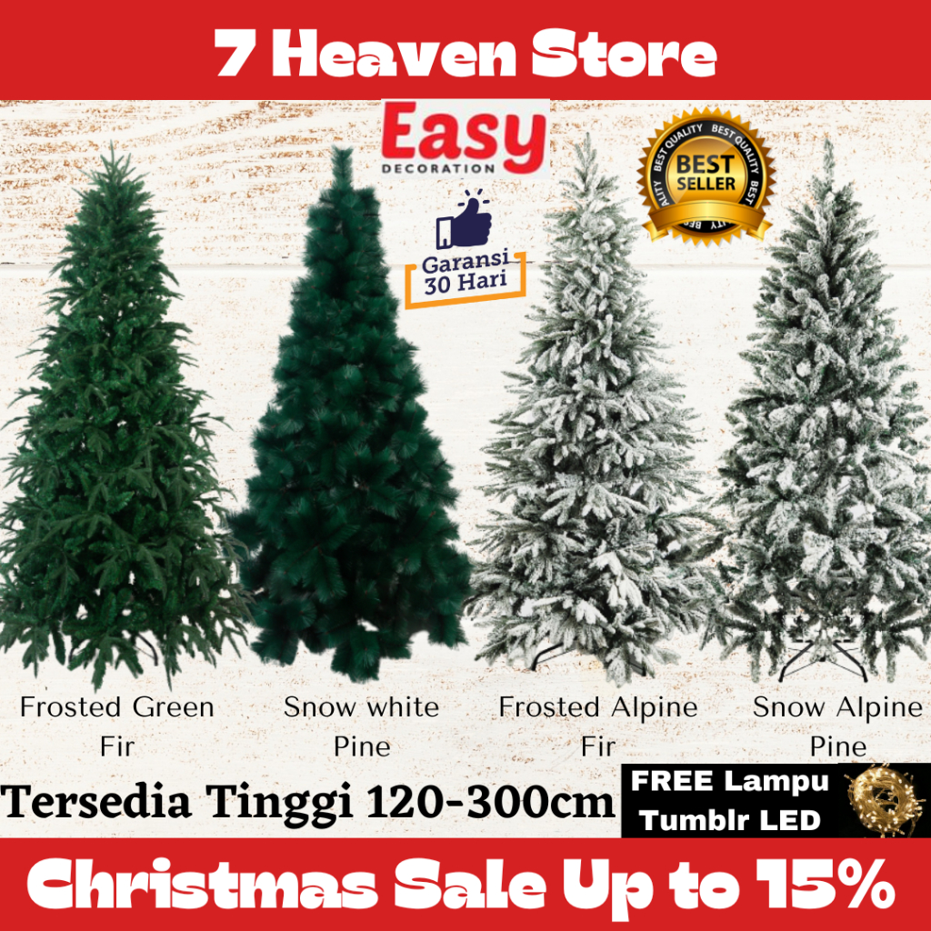 POHON NATAL 2 METER TINGGI 2.1 METER / 210CM / 7 FEET BAHAN JARUM PLASTIK PP PREMIUM