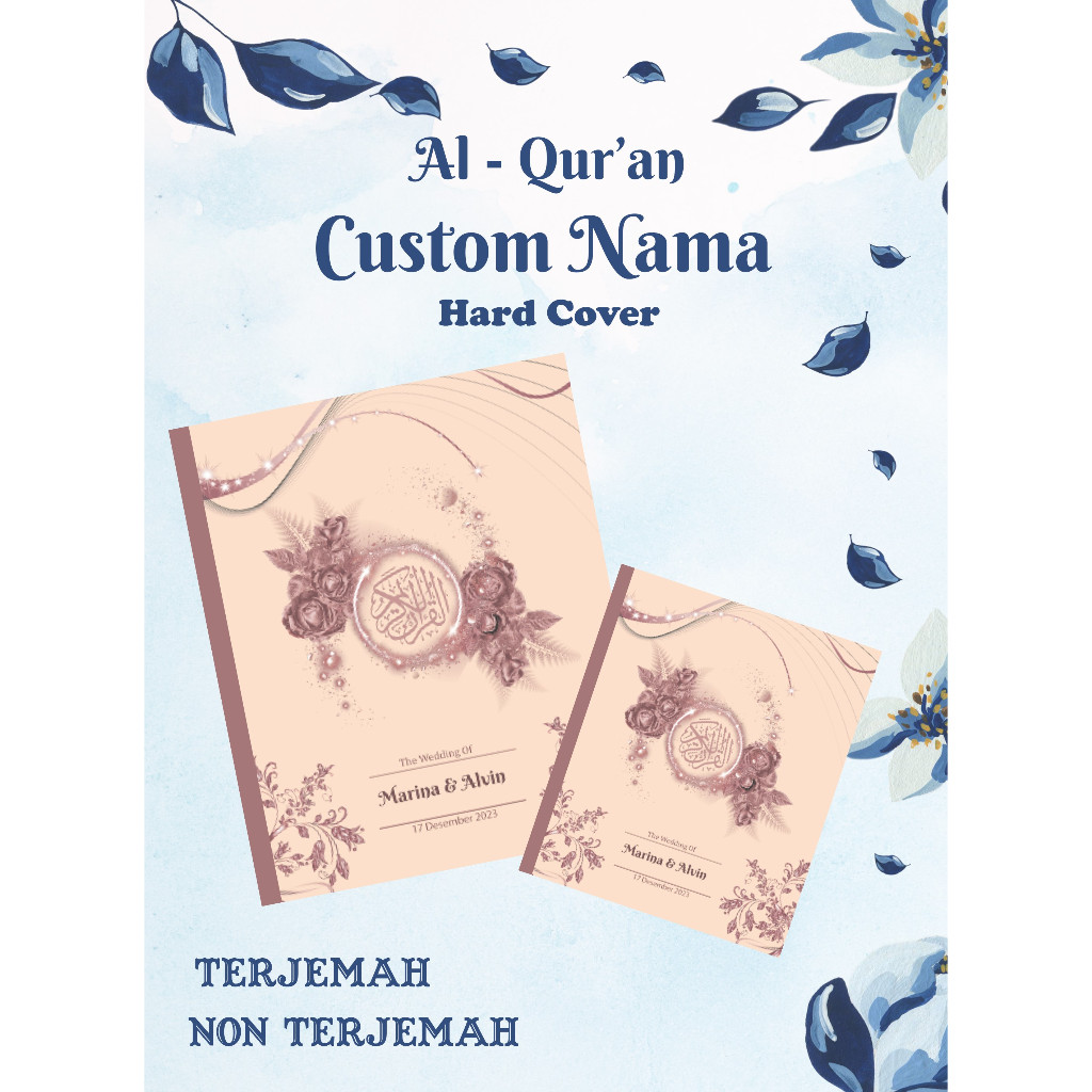 AL QURAN CUSTOM NAMA HARD COVER A5 - QURAN CUSTOM - QURAN HANTARAN PERNIKAHAN - CUSTOM - KREM PINK