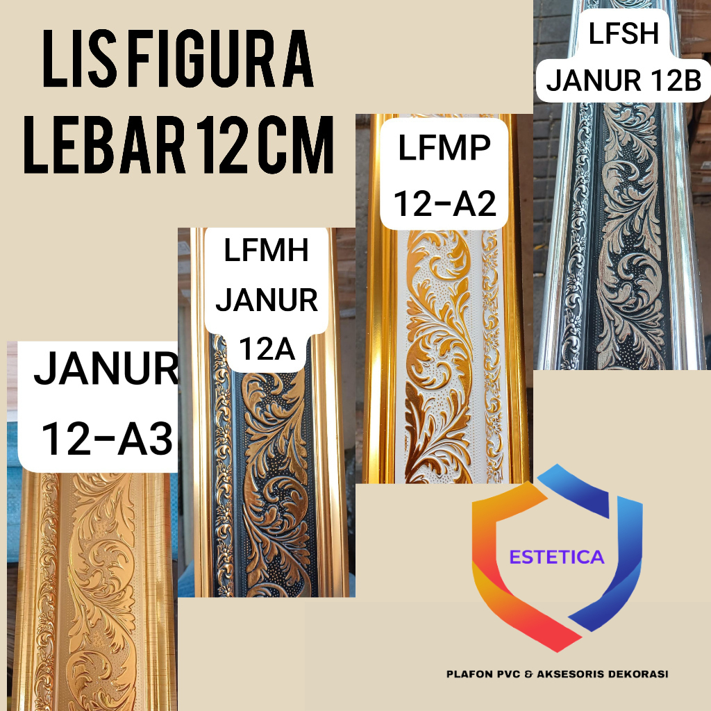 Lis Untuk Plafon PVC Mewah / Lis Figura Lebar 12 cm Ukuran 400 cm x 12 cm