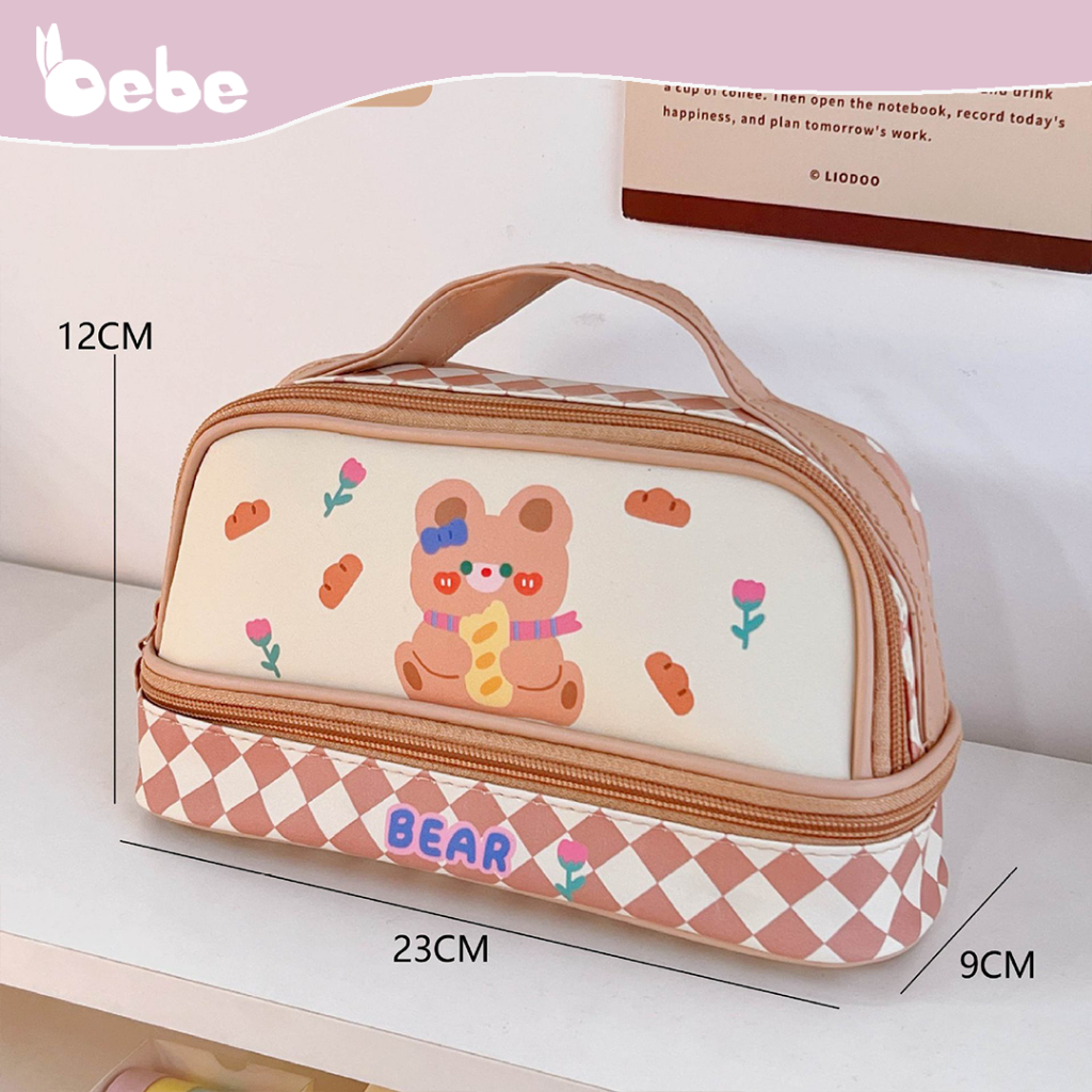 

Pencil Case Dua Tingkat Kapasitas Besar Cute Korean Pencil Bag Motif Bunny Bear