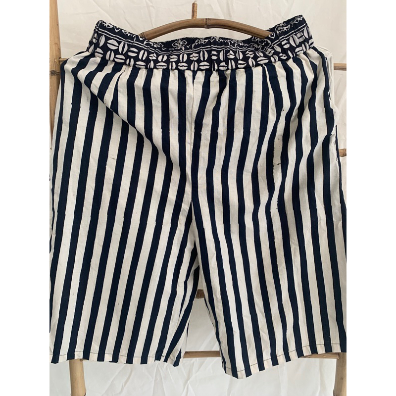 Celana Batik hitam kombinasi kain katun motif garis