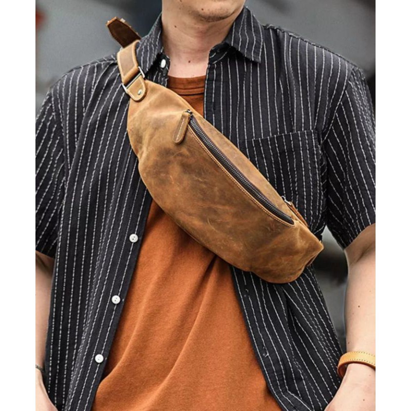 Waistbag Pria Kulit Asli Premium masture Crazy Horse Classic Vintage - Tas Kulit GARUT