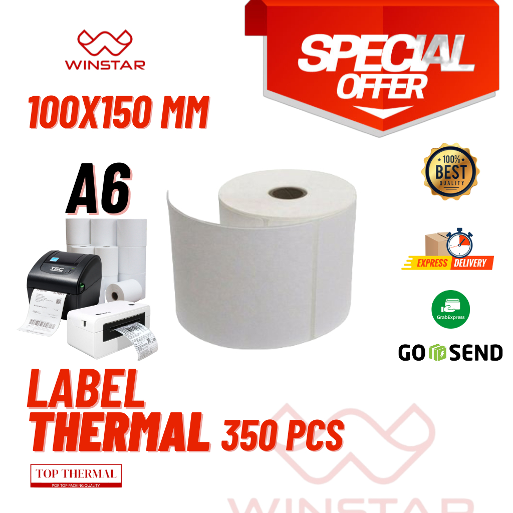 

Kertas Stiker Label Thermal 100x150 MM isi 350 pcs satu Roll ukuran A6