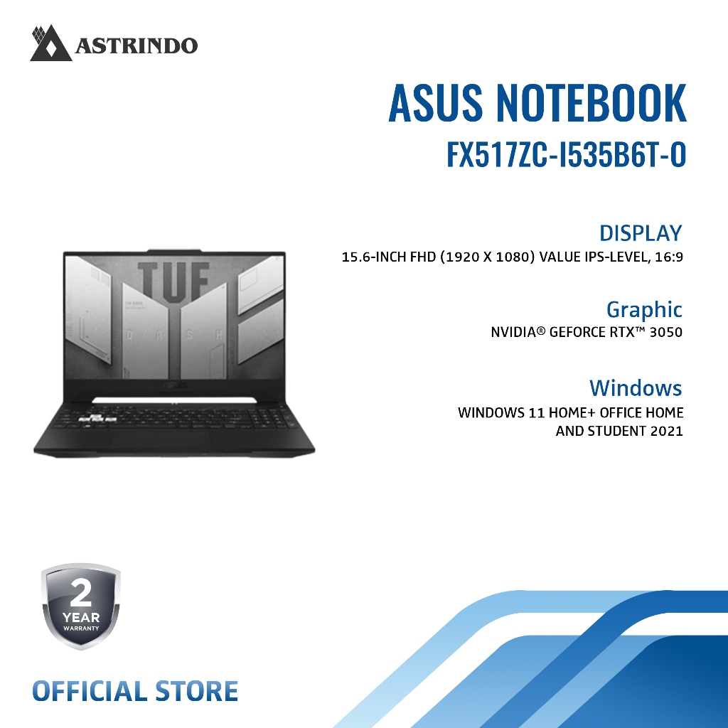 Asus Laptop Gaming TUF 15.6"/i5-12450H/8GB/512GB - FX517ZC-I535B6T-O