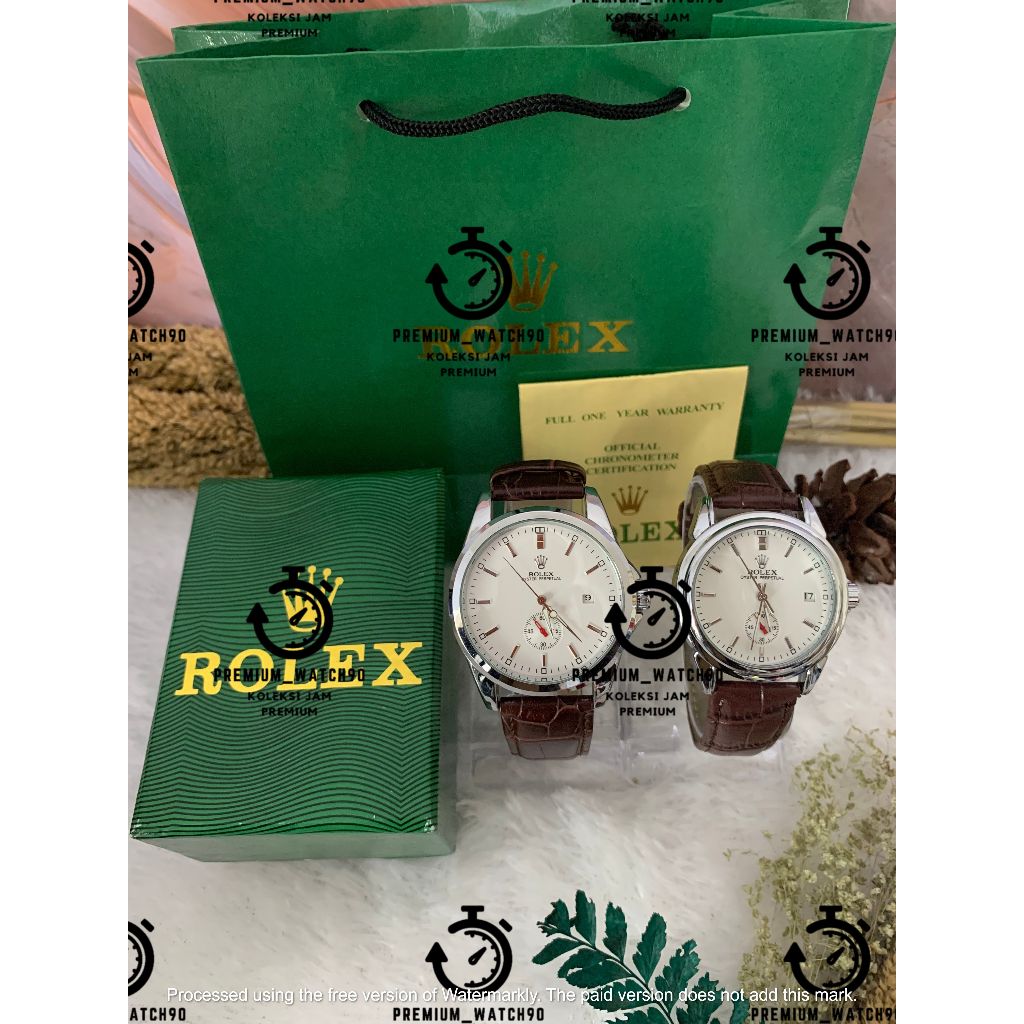PROMO Jam Tangan Rolex Couple Automatic Tanpa Batrai Pria & Wanita Kulit Tipe R33 Free Box &BISA COD