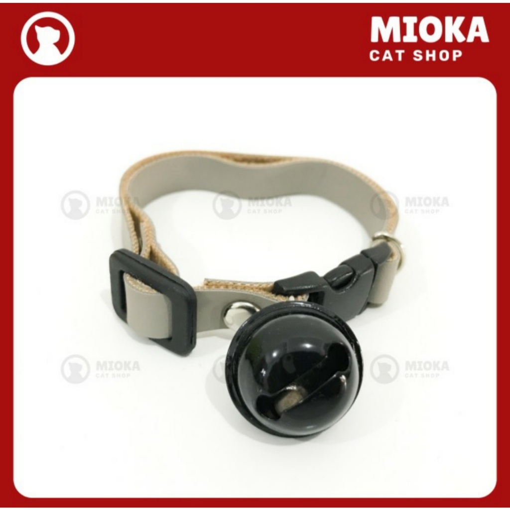 Kalung Kucing Kulit Sintetis Lonceng Besar Warna Abu-abu