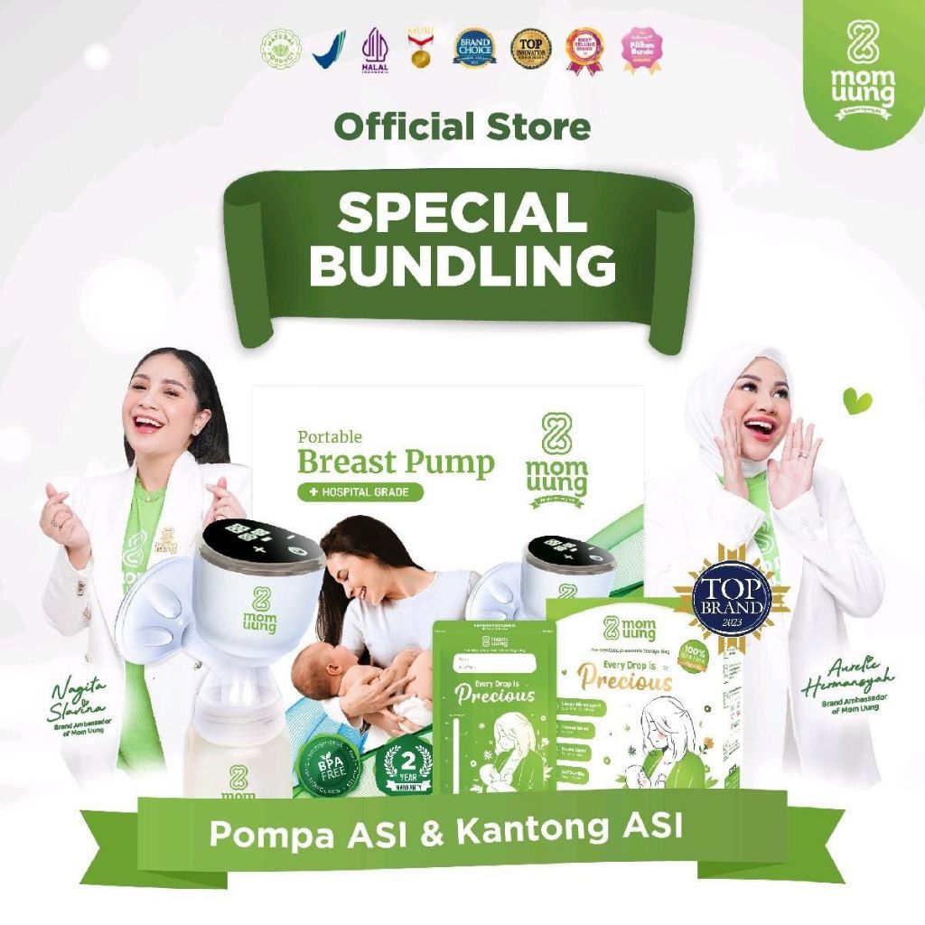 Mom Uung Pumping Essential Bundle - Pompa ASI & Kantong ASI - Hospital Grade - Garansi 2 Tahun
