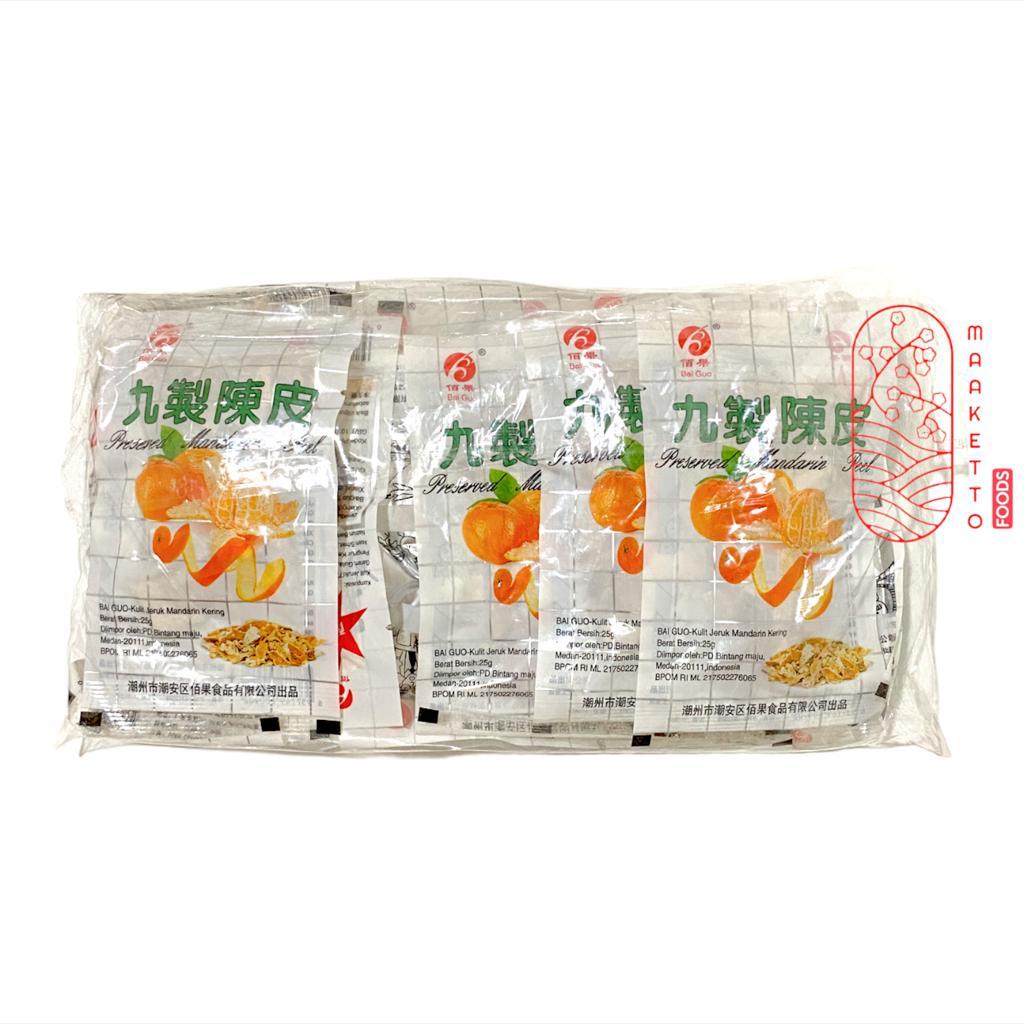 

Manisan Kulit Jeruk Mandarin Kering Bai Guo [1 Pack isi 20 Bks]