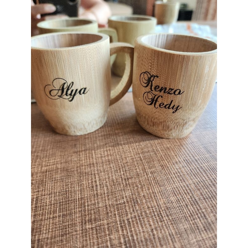 Mug Kayu Mug Bambu Customize Nama Kustom Gambar Hadiah Gift Sumber Djaja