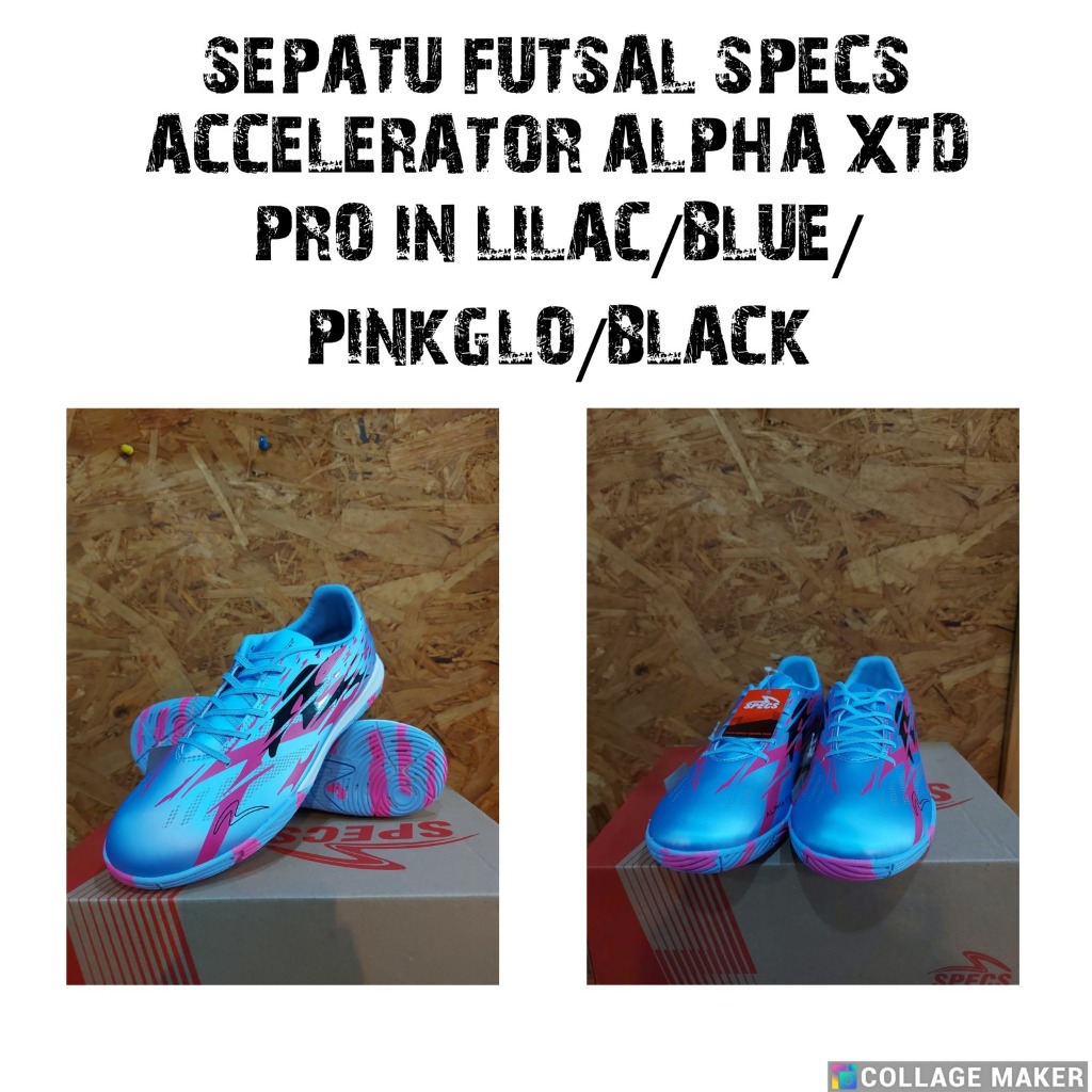 Sepatu Futsal Specs Accelerator Alpha XTD Pro in Lilac/Blue/Pinkglo/black