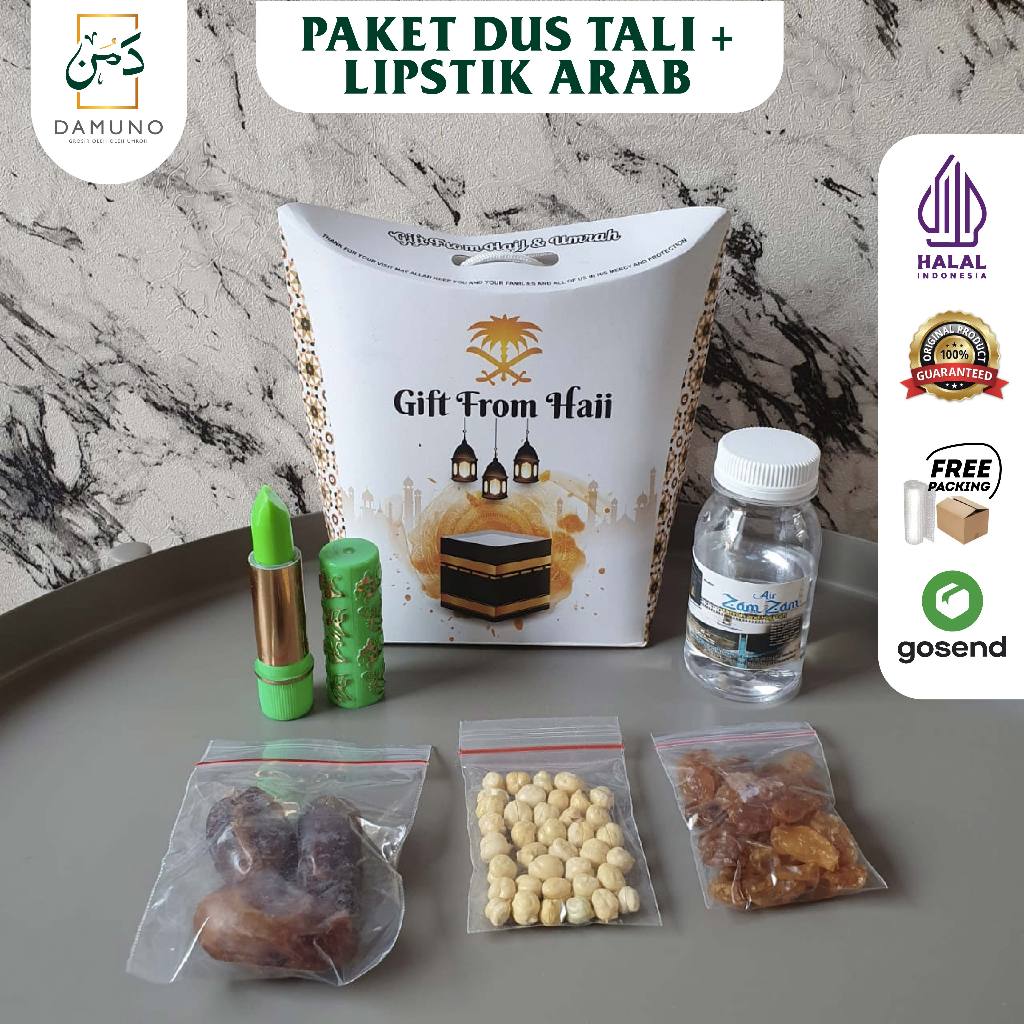 

paket oleh oleh haji dan umroh + air zamzam+botol 80ml + paperbag + lipstik arab