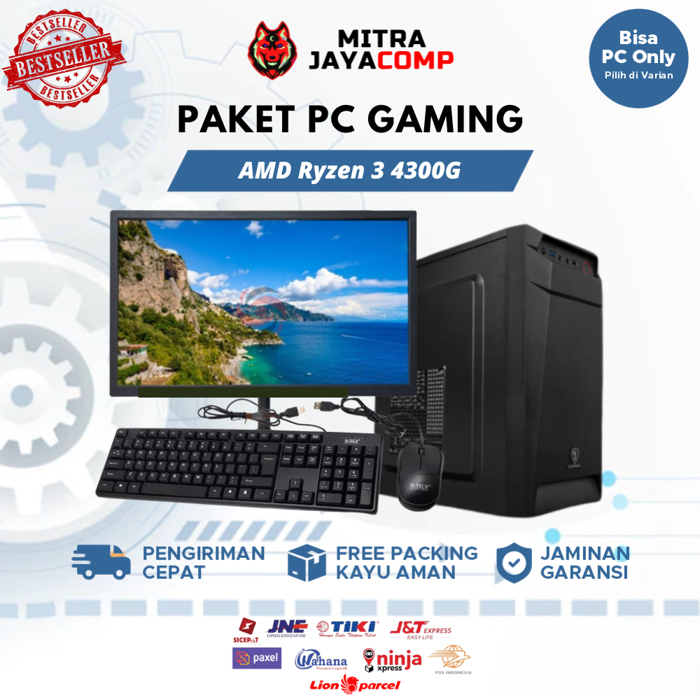 PC Gaming Fullset AMD Ryzen 3 4300G Ram 16GB HDD SSD  Monitor 19 Inch komputer gaming full set